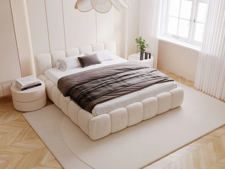 Łóżko tapicerowane z pojemnikiem i stelażem 120x200 Cloud Low beżowe