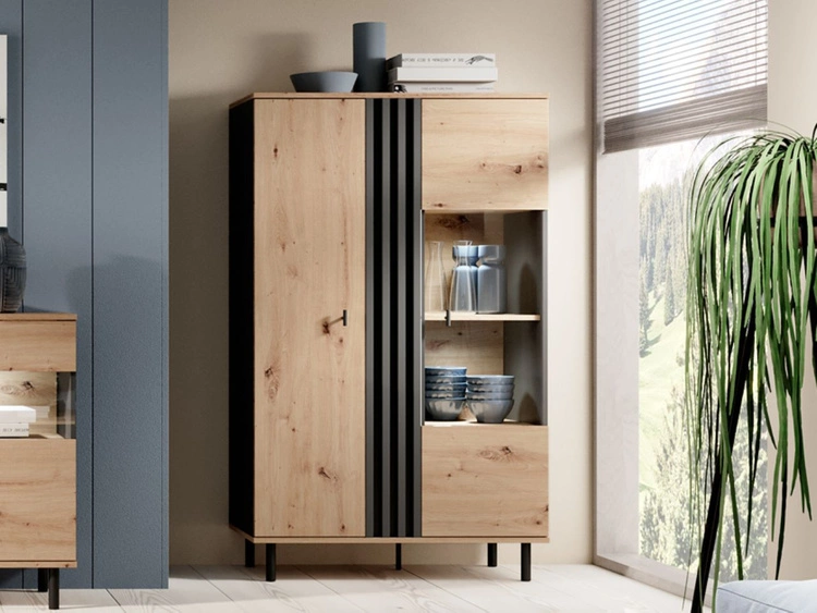 Witryna stojąca do salonu Malone Dąb Artisan, Antracyt