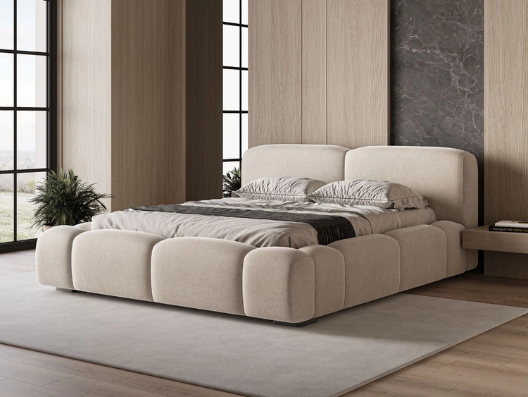 Łóżko tapicerowane z pojemnikiem i stelażem 120x200 Aubi Beżowe