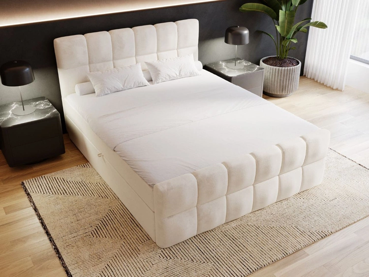 Łóżko kontynentalne z pojemnikiem na pościel 200x200 Alicante Beżowe