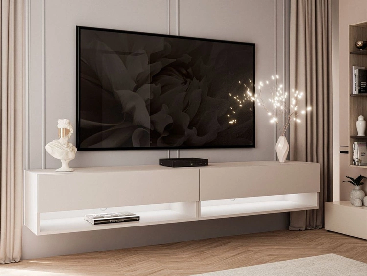 Szafka RTV wisząca 180 cm do salonu z oświetleniem LED Aurelie Kaszmir mat