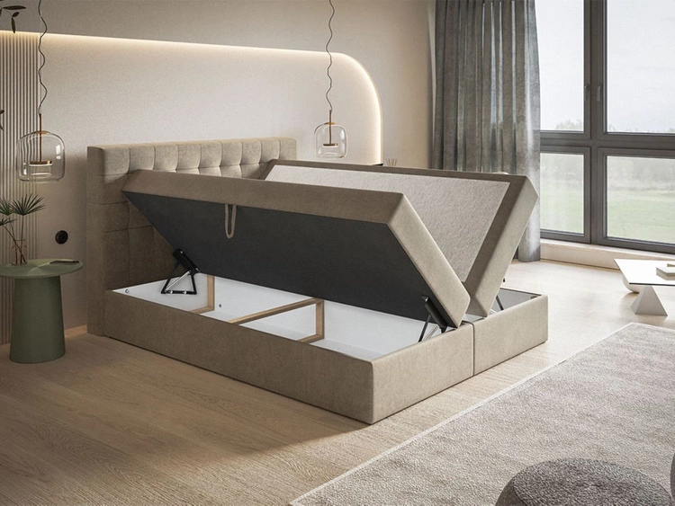 Łóżko kontynentalne z pojemnikiem na pościel 160x200 Denza Beżowe