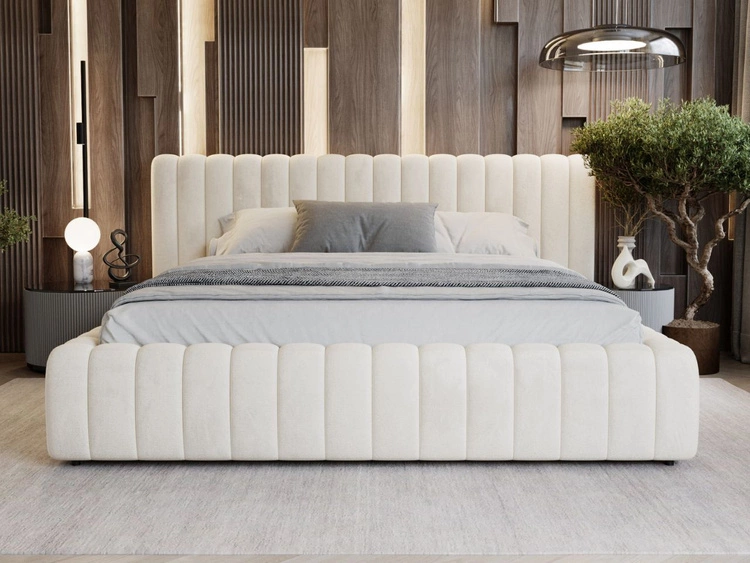 Łóżko tapicerowane z pojemnikiem i stelażem 140x200 Bliss Beżowe