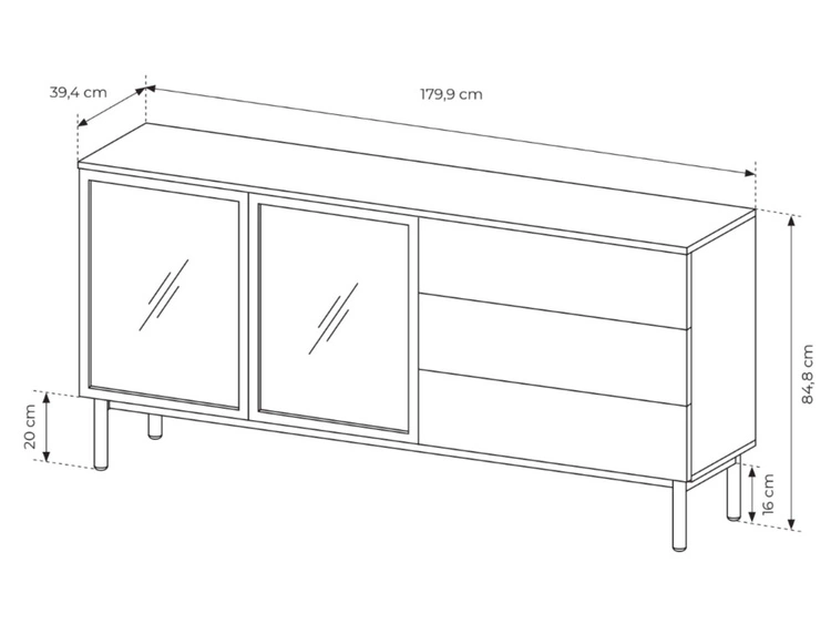Komoda z drzwiami i szufladami 180 cm Loara Czarna, Dąb Evoke