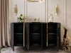 Czterodrzwiowa komoda 158 cm w stylu glamour na złotych nogach Lunelie czarny połysk