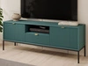 Szafka pod telewizor z szufladami i drzwiczkami Amber zielona na czarnych nogach