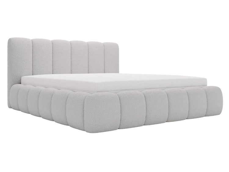 Łóżko tapicerowane bez pojemnika ze stelażem 120x200 Cloud w tkaninie bouclé Jasnoszare