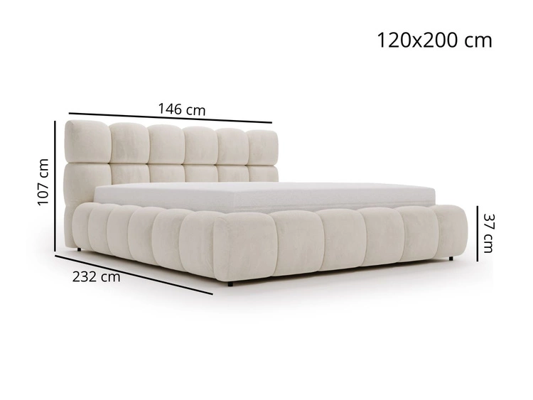 Łóżko tapicerowane z pojemnikiem na pościel i stelażem 120x200 Modo w tkaninie bouclé Brązowe