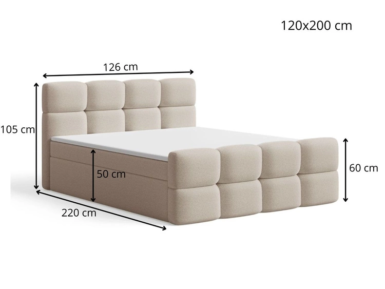 Łóżko kontynentalne z pojemnikiem na pościel 120x200 Rivon Kremowe