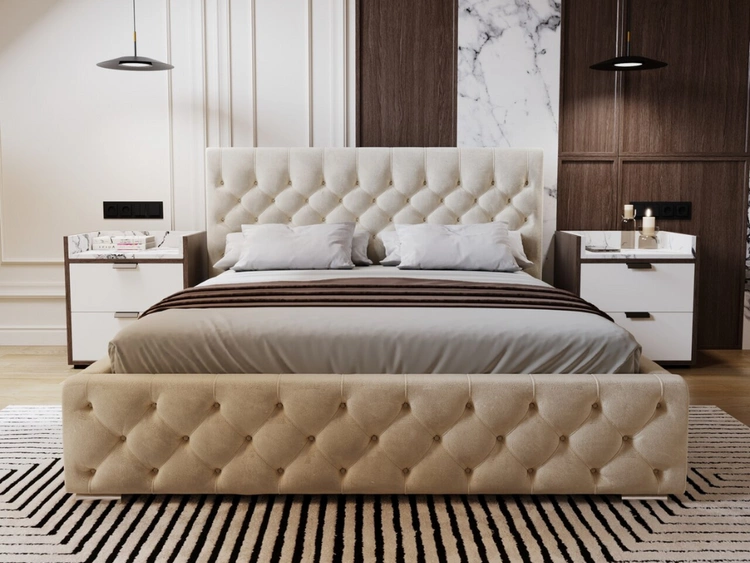 Łóżko tapicerowane z pojemnikiem i stelażem 200x200 Velutto Różowe