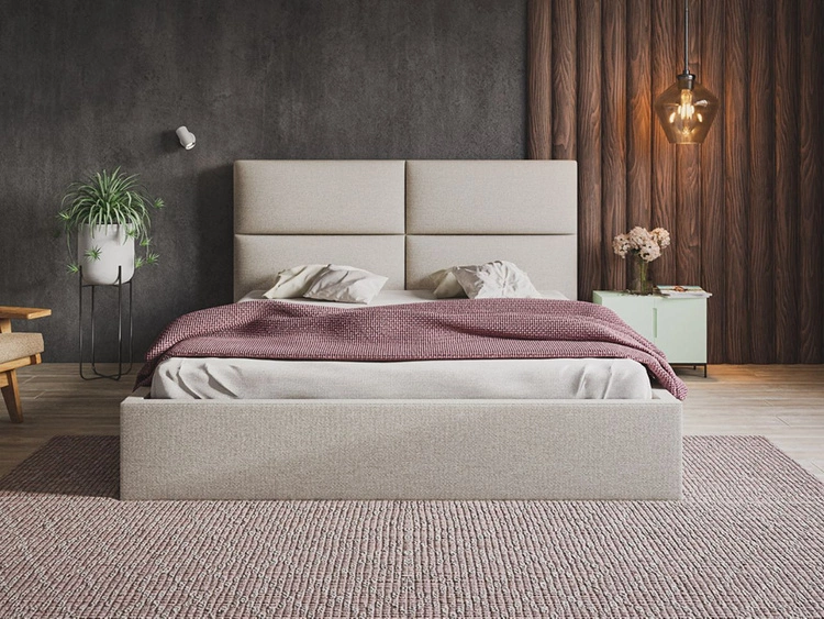 Łóżko tapicerowane z pojemnikiem i stelażem 140x200 Marad beżowe