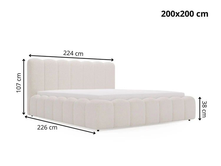 Łóżko tapicerowane z pojemnikiem i stelażem 200x200 Smile Kremowe