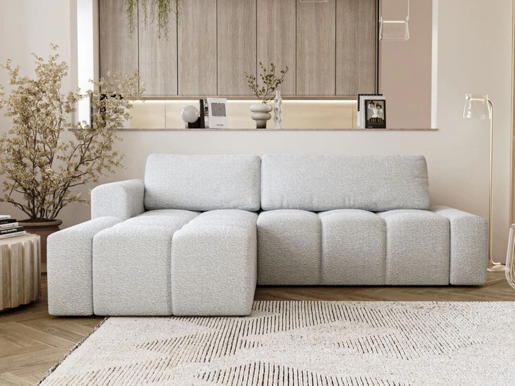 Narożnik L lewy z funkcją spania i pojemnikiem Lana Biały