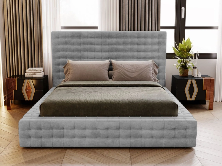 Łóżko tapicerowane z pojemnikiem i stelażem 160x200 Barbados Jasnoszare