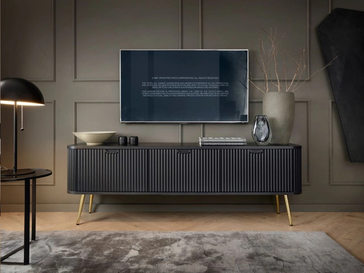 Szafka pod telewizor z drzwiczkami na złotych nogach Viva Czarna