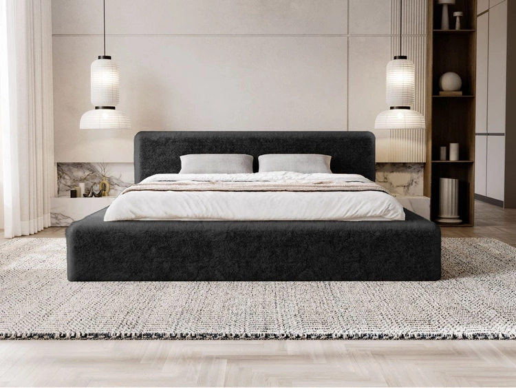 Łóżko tapicerowane z pojemnikiem i stelażem 180x200 cm Enjoy Czarne