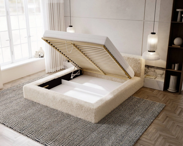 Łóżko tapicerowane z pojemnikiem i stelażem 180x200 cm Enjoy Szare