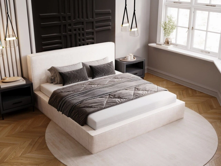 Łóżko tapicerowane z pojemnikiem i stelażem 180x200 Monaco Kremowe