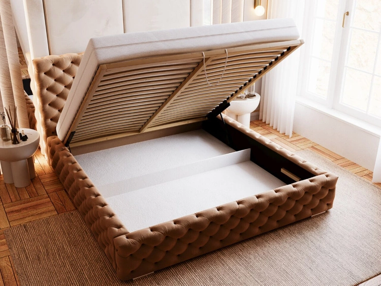 Łóżko tapicerowane z pojemnikiem i stelażem 180x200 Astra Brązowy