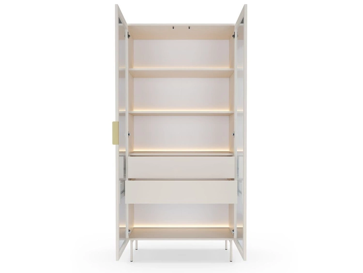 Witryna szklana z szufladami i oświetleniem LED Lumina Kaszmirowa