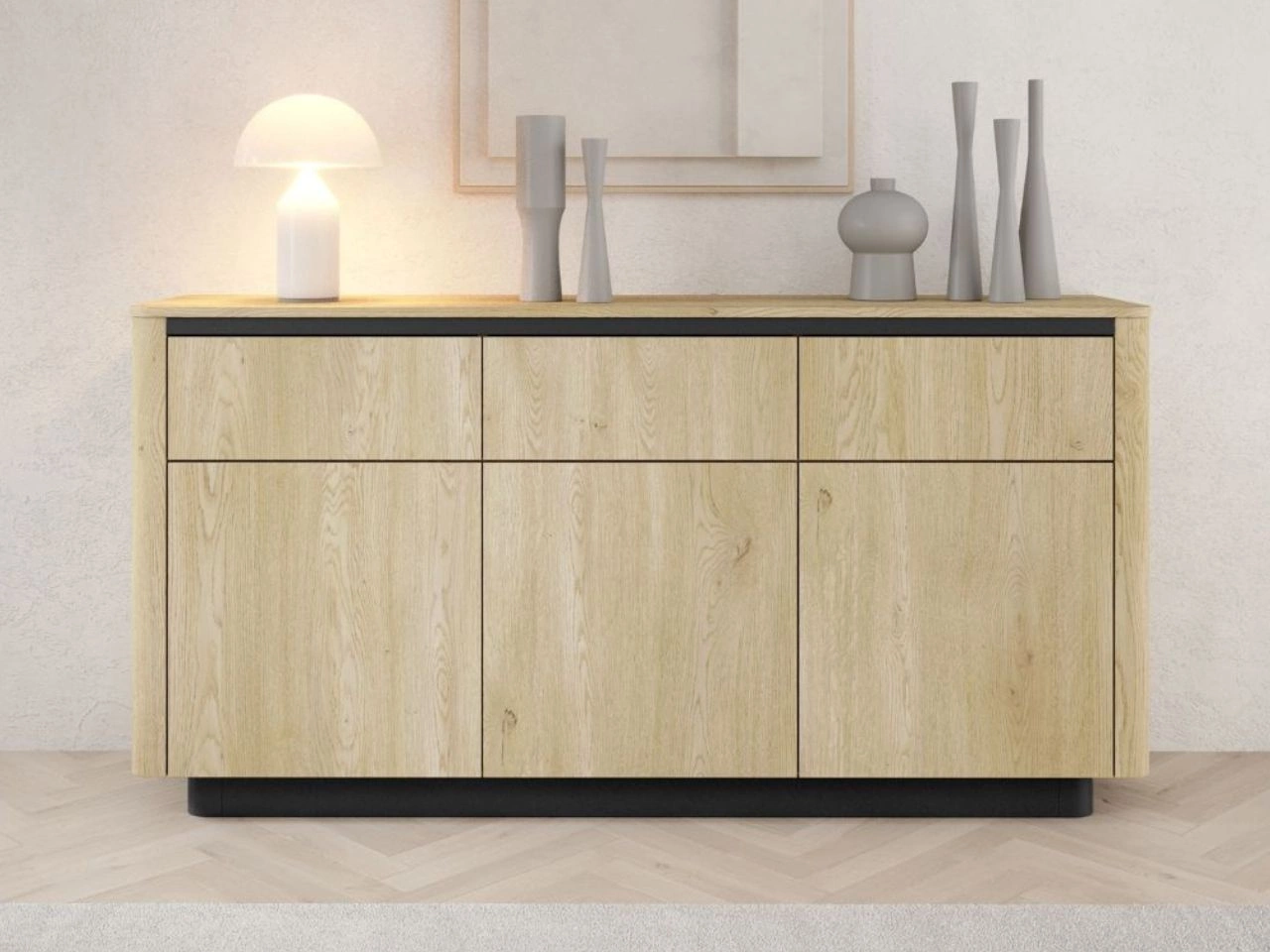 Komoda z drzwiami i szufladami 160 cm Fascino Dąb Cremona, czarny