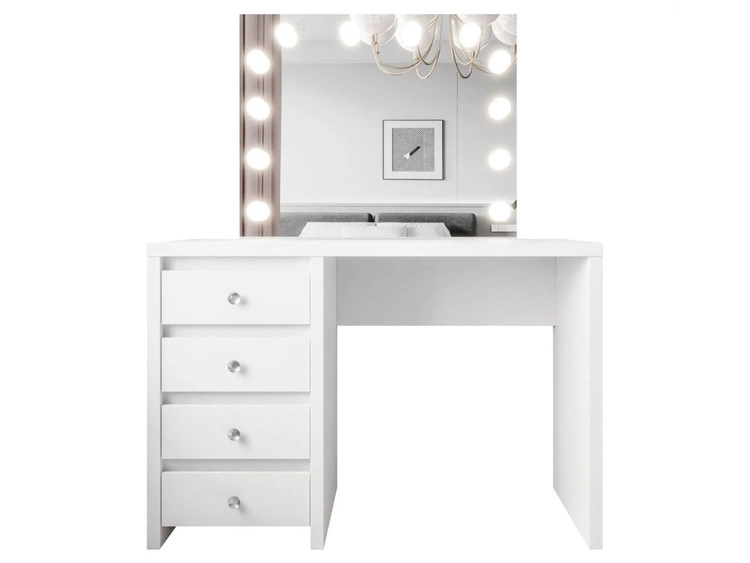 Toaletka z szufladami z kryształowymi uchwytami i oświetleniem LED Nesso biały mat