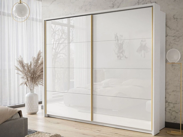 Szafa dwudrzwiowa z drzwiami przesuwnymi i nadstawką 254 cm Noaé Biały połysk