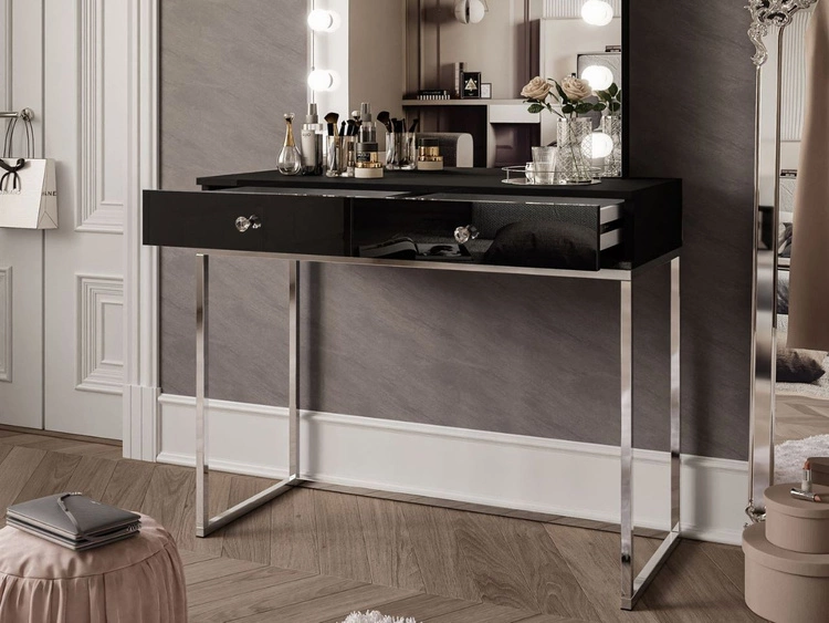 Toaletka glamour z szufladami, lustrem i oświetleniem LED Brisa czarny połysk
