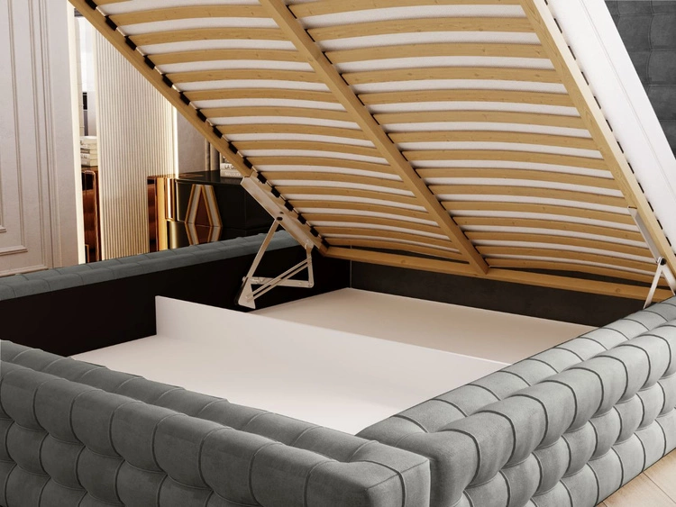 Łóżko tapicerowane z pojemnikiem i stelażem 140x200 Barbados Szare