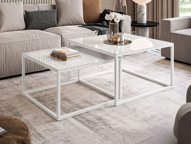 Stolik kawowy na białym stelażu z szklanym blatem Asumi Biały 39x45