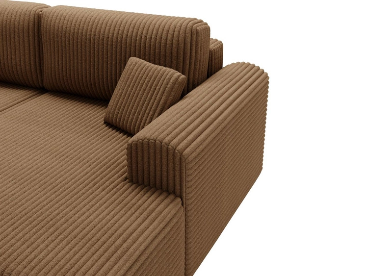 Narożnik z funkcją spania i pojemnikiem Belvio prawy Brązowy