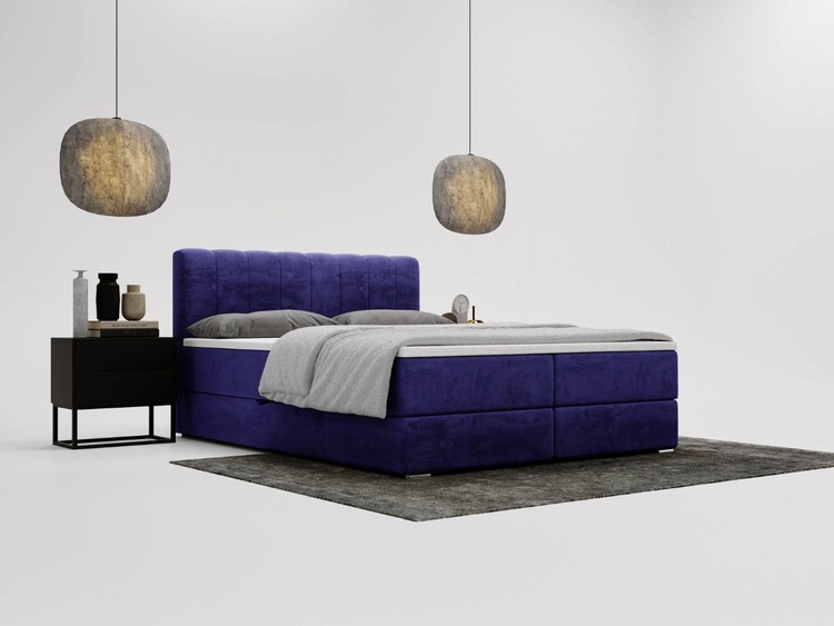 Łóżko kontynentalne z pojemnikami na pościel 160x200 Forte Ciemnoniebieskie