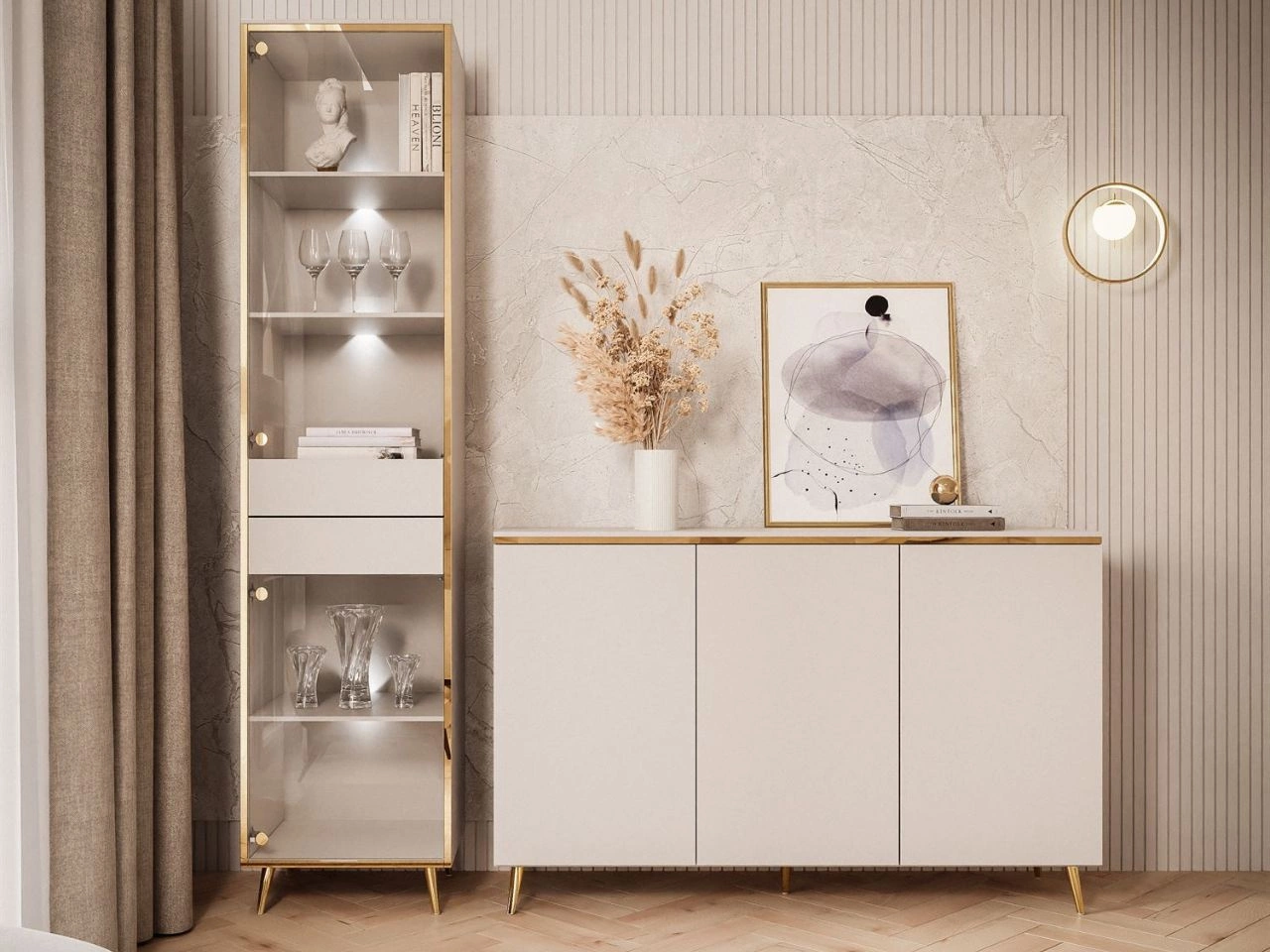 Zestaw mebli do salonu z oświetleniem LED w stylu glamour Evare Kaszmir