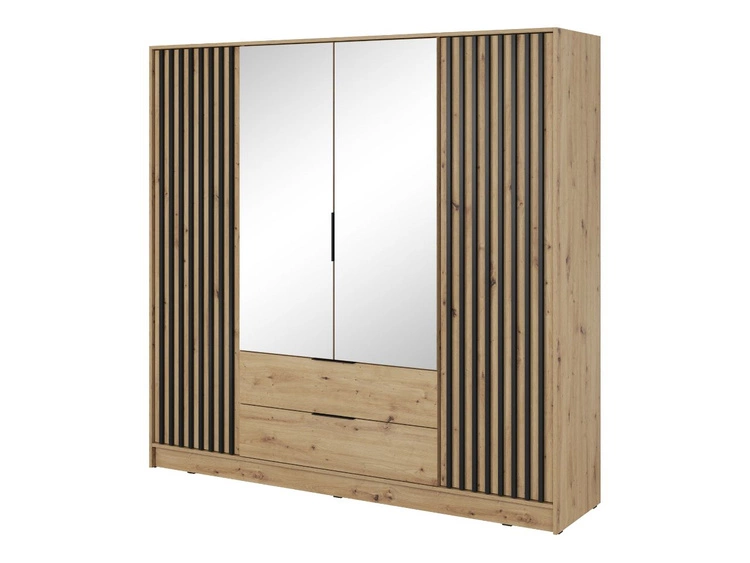 Szafa czterodrzwiowa z drzwiami uchylnymi 206 cm Macron Dąb Artisan z lustrem i lamelami