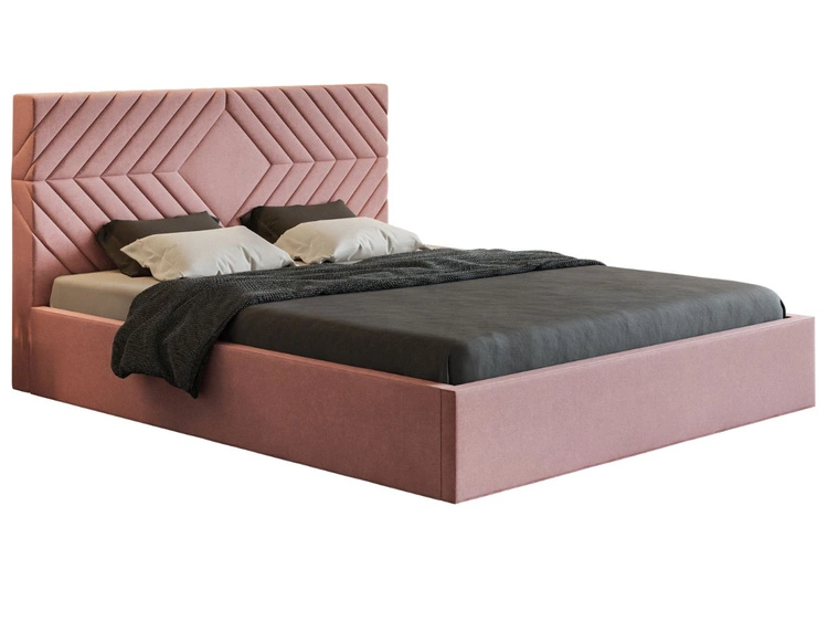 Łóżko tapicerowane z pojemnikiem i stelażem 140x200 Loris Różowe