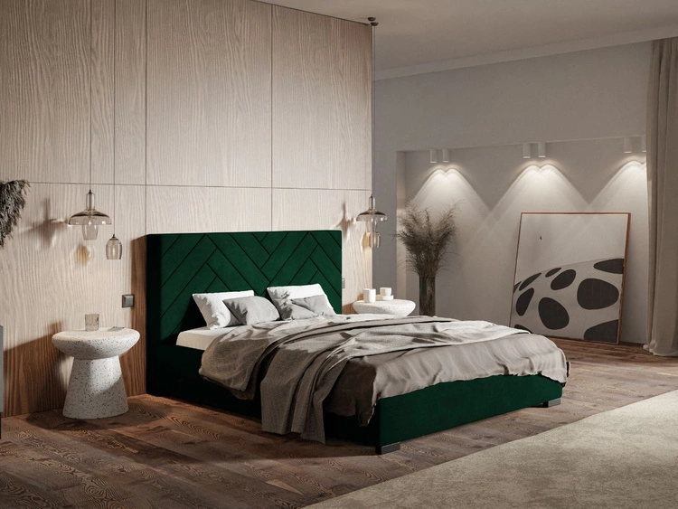 Łóżko tapicerowane z pojemnikiem i stelażem 140x200 Toreto Ciemnozielone