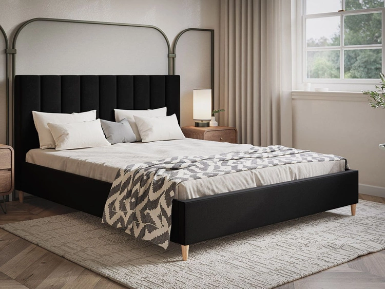 Łóżko tapicerowane ze stelażem 160x200 Snazi Czarne