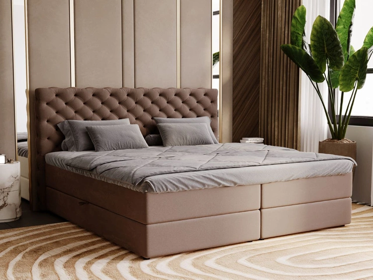 Łóżko kontynentalne z pojemnikiem na pościel 200x200 Bergamo brązowe