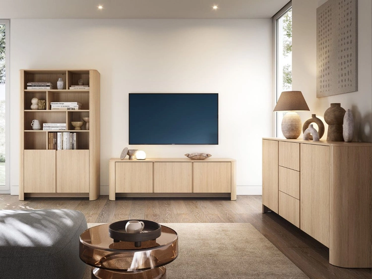 Zestaw mebli do salonu ze złotą listwą dekoracyjną Brillo Dąb Vicenza