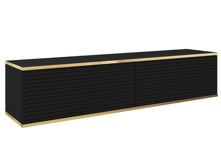 Szafka wisząca pod telewizor z drzwiczkami 135 cm z ryflowanym frontem Diolo Czarna