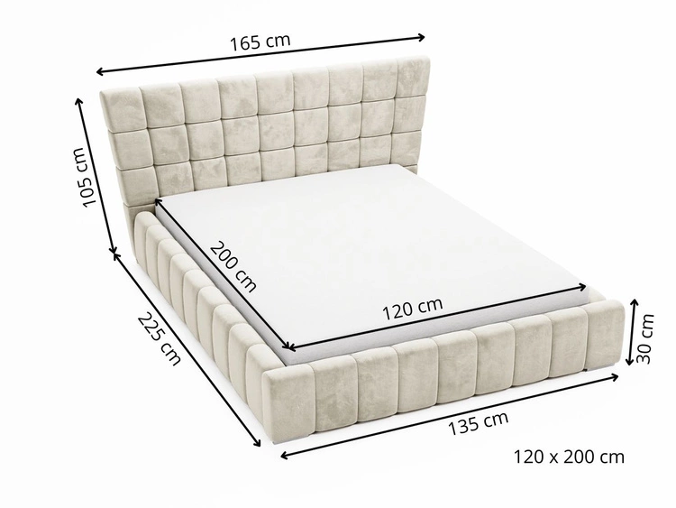 Łóżko tapicerowane z pojemnikiem i stelażem 120x200 cm Paris Beżowe