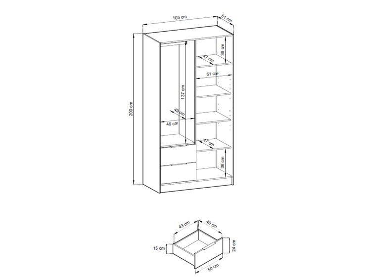 Szafa dwudrzwiowa z drzwiami uchylnymi 105 cm Macron Dąb Artisan z lamelami