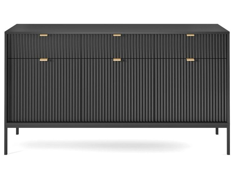 Komoda z drzwiami i szufladami Amber czarna na czarnych nogach