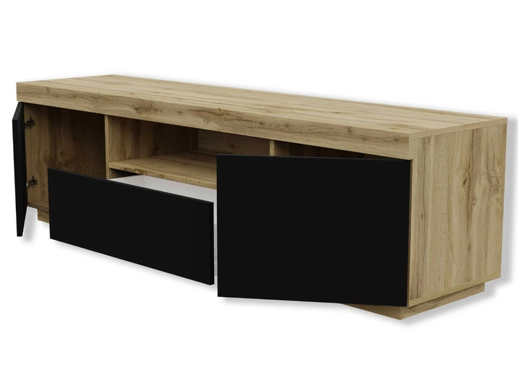 Zestaw mebli do salonu w loftowym stylu Asumi Czarny i dąb wotan