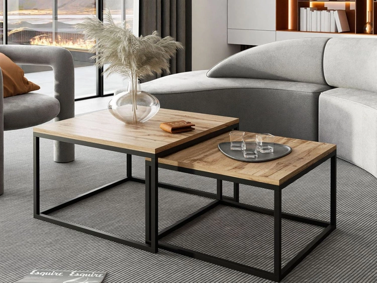 Stolik kawowy na czarnym stelażu Asumi Dąb Wotan 36x42