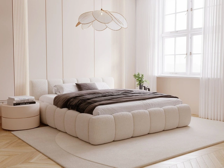 Łóżko tapicerowane z pojemnikiem i stelażem 200x200 Cloud Low beżowe