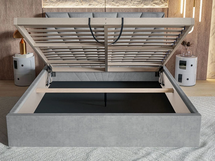 Łóżko tapicerowane z pojemnikiem i stelażem 160x200 Orlo różowe