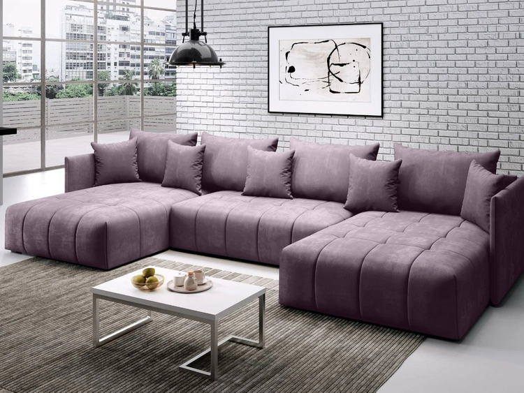 Narożnik U z funkcją spania i pojemnikiem Ardi U Fioletowy