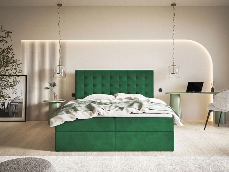 Łóżko kontynentalne z pojemnikiem na pościel 180x200 Denza Zielone
