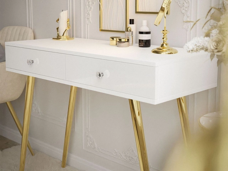 Konsola glamour z szufladami i kryształowymi uchwytami Olivine biały połysk